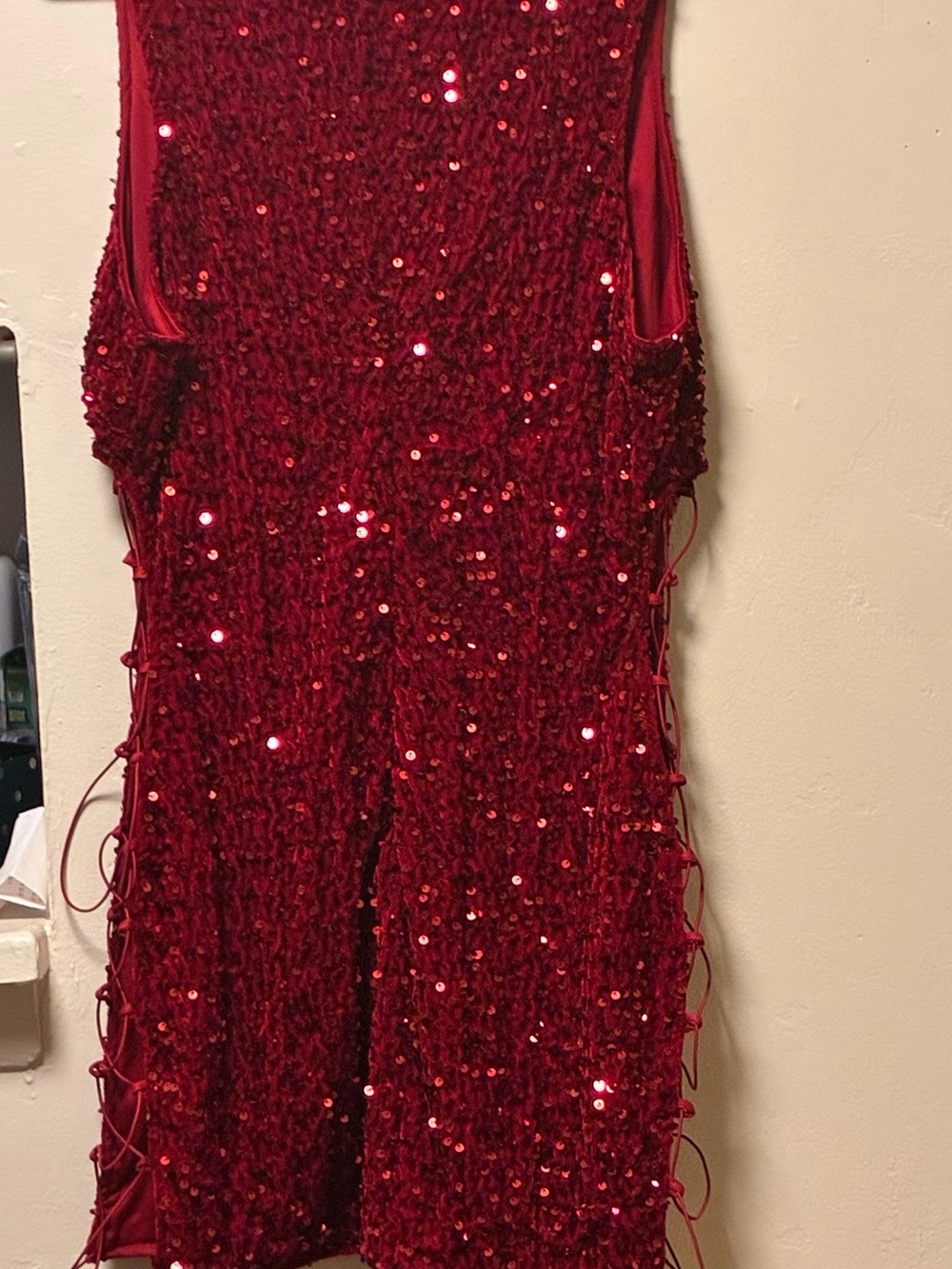 Fashion Nova Red Sequin Lace-Up Mini Dress - Picture 5 of 6